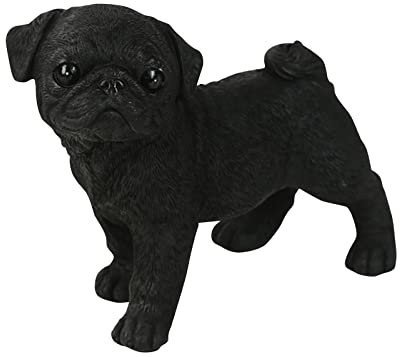 Leisurealeaneag Mops Figur Miniatur Hund Statue für Auto Armaturenbrett Wohnzimmer Schwarz 12 x 5,5 x 10 cm