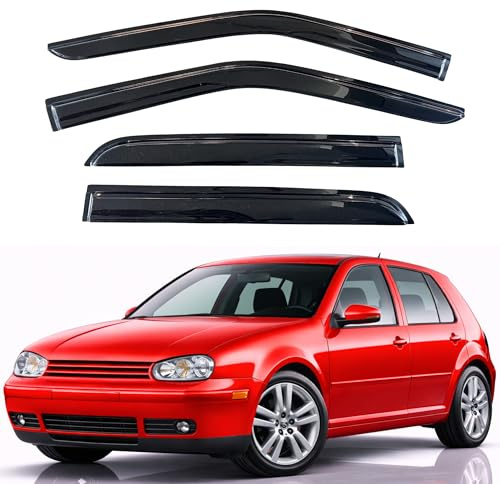 KPY Window Visor Compatible with Volkswagen (VW) Golf MK4 Hatchback 1997-2003, Rain Guard Side Window Vent Deflectors Tape-On Style, 1997 1998 1999 2000 2001 2002 2003