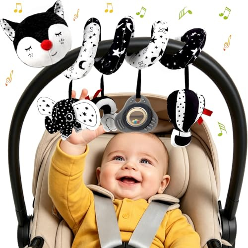 Kulveanju Kinderwagen Spielzeug Baby - Babyschale Autositz Bett Activity Spirale, Neugeborenen Schwarz Weiss Kontrast Geschenk für Mädchen & Junge 0-12 Monate