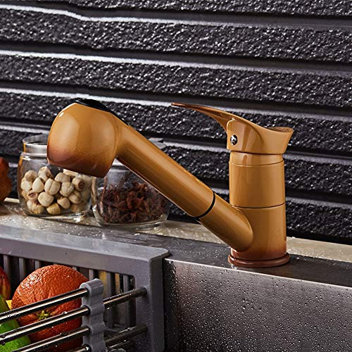 Grifo para fregadero de cocina marrón con rociador extraíble, grifo mezclador giratorio de 360 °, grifos fríos y calientes de latón,BrownFaucet