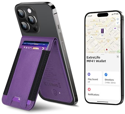 ExtreLife for Magsafe Wallet, Works with Apple Find My, 8-Card Holder, Adjustable Stand, Magnetic Wallet for iPhone 17/16/15/14 Pro Max/14 Pro/14/14 Plus/13/12 Series, RFID Blocking, Purple