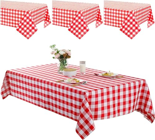 4 Stück Einweg-Tischdecke für Picknick, 130 x 220cm wasserdichte Partei rechteckige Karierte Tischdecke Geeignet für Geburtstagsfeiern Hochzeiten Camping Picknicks-Silvester Tischdeko Tischtuch