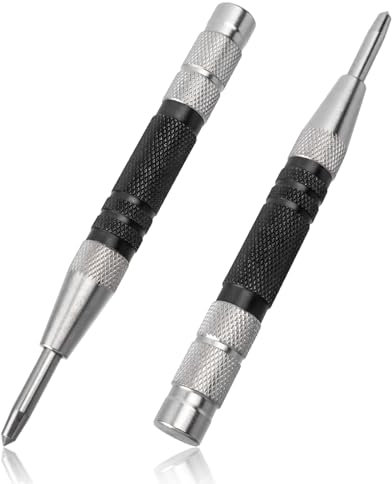 Mesee 2 Pieces Automatic Center Punch Set, 6 Inch Spring Loaded Center Hole Punches Adjustable Positioning Punch Drilling Holes Window Breaker Hand Tool for Metal Wood Plastic Glass Drilling