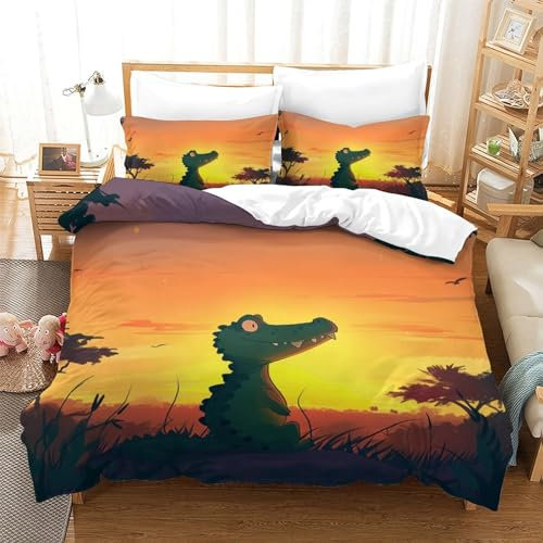 CasCam Dinosaurier Bettwäsche 3teilig Motiv Bettwäsche Set 3D Effekt Muster Microfaser Gedruckt Wendebettwäsche Bettbezüge Set Für Jungen Mädchen, Geeignet Für Single(140x200cm)