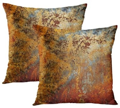 WWOOPLL Set of 2 Cushion Covers 45x45cm, Brown Rust Colorful Metal Rusty Steel Home Decor Pillowcases Throw Cushions Pillow Covers for Living Room Sofa Couch Bed, 18x18 Inch