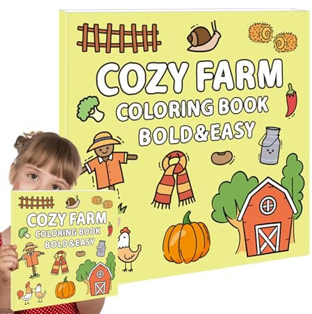 Malbuch für Erwachsene und Kinder, Malbücher für Erwachsene | Cosy Farm 40 Malbuch mit mutigen und einfachen Designs | Buchen Sie bezaubernde Bauernhofszenen und vieles mehr. Frische Produkte