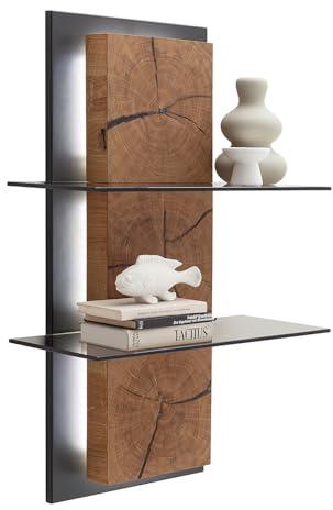 Lomadox Wandboard Wandregal, Eiche teilmassiv, geölt, inkl. LED-Beleuchtung