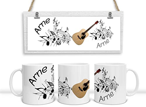 Personalisierte Musiker Tasse Gitarre – Keramiktasse 300 ml mit Noten & Namen – Spülmaschinenfest & Mikrowellengeeignet – 3 Farbvarianten