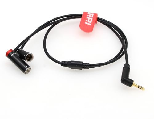DRRI 3.5mm Right-Angle TRS to Dual Low-Profile TA3M Mini-XLR Y Cable for Canon C70, Blackmagic Pocket Cinema