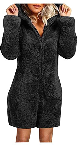Cadeau Combinaison Pyjama Femme Polaire Combinaison Chaud Pyjamas À Capuche Onesie Teddy Pyjamas Hiver Peluche À Capuche Flanelle Une Pièce Combinaison Combishort Vêtements de Nuit Romper
