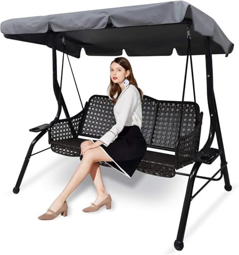 Garden Swing Chair Canopy Replacement, 3 Seater Swing Cover - Waterproof, Windproof, Anti-UV, Heavy Duty, Rip Proof (Gray, 164cm x 114cm x 15cm)