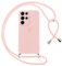 Oelrstfe Coque pour Samsung Galaxy S22 Ultra 5G avec Cordon de Collier Étui Housse Souple Silicone avec Motif Coeur et Portable Lanyard Réglable Antichoc Anti-Chute Bandoulière Lanière Case,Rose