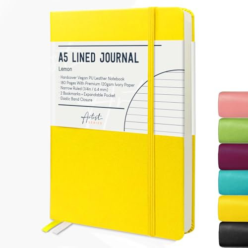STATIONERY ISLAND Taccuino a Righe A5, Diario a Righe con Copertina Rigida con Carta Spessa Premium da 120 gsm, Taccuino con Copertina Rigida da 180 Pagine per Studiare, Giallo limone