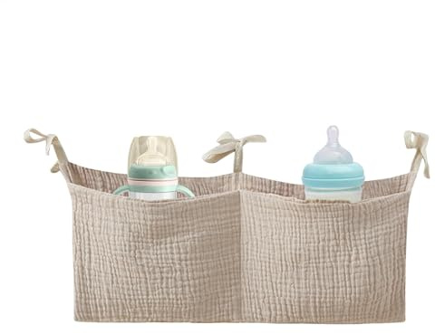 Kinderbett-Aufbewahrungskorb, Babybett-Tasche - Kindergarten-Windel-/Kinderbett-Organizer, tragbare Nachttischtasche - Mehrzweck-Organisationstasche für Babybettwäsche aus Baumwolle mit 2 Taschen für