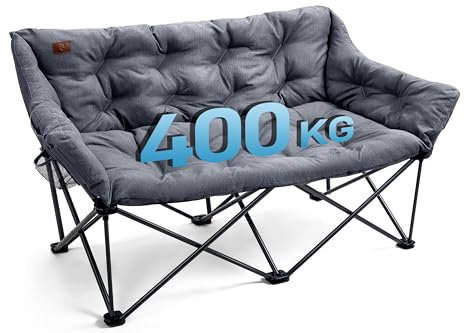 EVER ADVANCED Campingstuhl Faltbar 145cm Breit für 2 Personen Faltsofa 400KG Belastbar, Campingsofa Dick Gepolstert Klappstuhl 2 Sitzer Hohe Lehne Extra Breit für Outdoor Garten Balkon Indoor, Grau