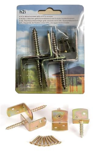 h2i Flechtzaunhalter incl. Schrauben | Stahl gelb verzinkt | 20 x 4 Stück | Flechtzaunbeschlag in L-Form aus Metall | rostfreie wetterfeste Zaunbefestigung für sicheren robusten und stabilen Stand