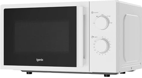 Igenix IGMS0820MSSW Solo Manual Microwave with Stainless Steel Cavity, 20 Litre Capacity with 5 Power Levels, 800 W, 35mm Turntable, White