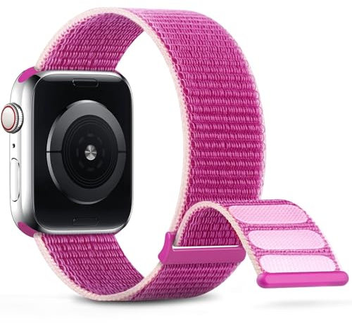 BAHDB Cinturino sportivo in nylon compatibile con cinturino Apple Watch 38mm 40mm 41mm 42mm 44mm 45mm cinturino intrecciato donna uomo compatibile per iWatch serie 9/8/7/6/5/4/3/2 SE(Rose Pink,42/44/4