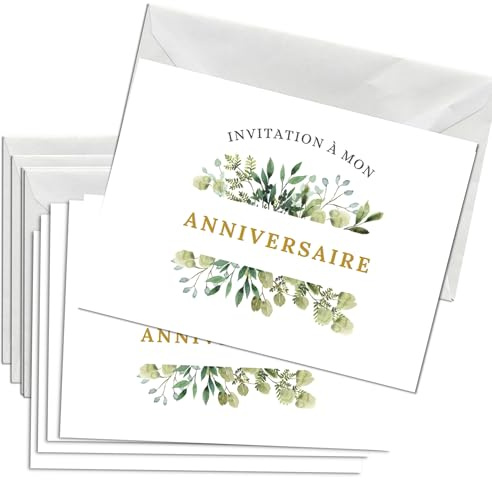 Briefzauber Lot de 12 cartes d’invitation avec 12 enveloppes | Anniversaire, fête d’anniversaire | Set DIN A6 avec aide à remplir (Anniversaire - Floral)