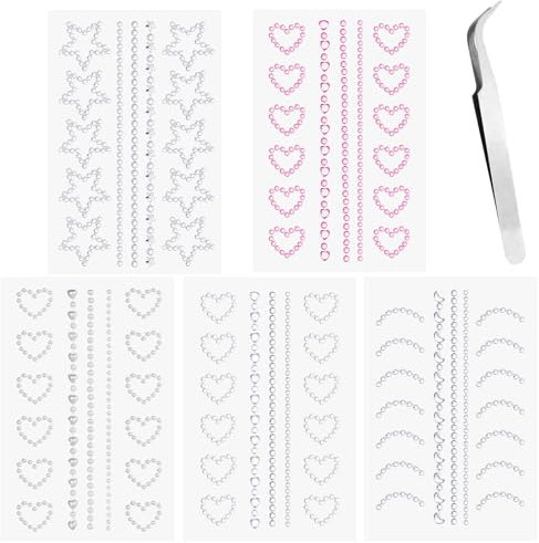 5 PCS Face Gems, Self Adhesive Face Rhinestone Makeup Sticker for Women Festival, Body Glitter Stickers Face Jewels Face Tattoos Stick on Gem Stickers for Eye, Body, Nail, with Pick Up Tweeze