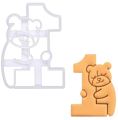 BAKERLOGY Cute Bear Number 1 Cookie Cutter – Adorable Fondant Embosser for First Birthday Cakes, Baby Shower Bakes & Celebration Biscuits