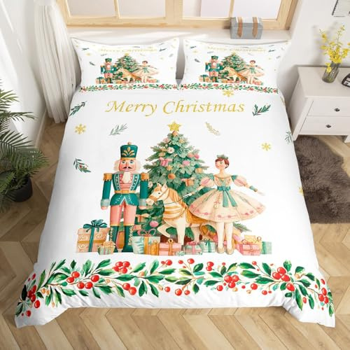 Homewish Weihnachten Nussknacker Bettbezug Erwachsene,Frohe Weihnachten WeihnachtsbaumBettwäsche 200x200cm Nussknacker Winter Thema Bettwäscheset Frohes Neues Jahr Bett Set zimmerdekor weich