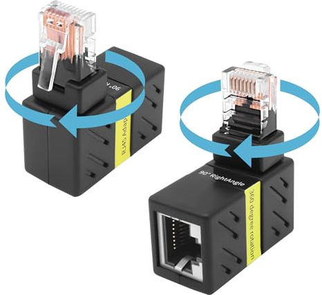 MEIRIYFA Cat6 Cat5E Ethernet RJ45 Adapter 360 Grad Drehung, 1000Mbps 90-Grad RJ45 Stecker zu Buchse Rotierender Adapter 8P8C LAN Netzwerkadapter für Computer Laptop Router (2PCS, Rechtwinkel)