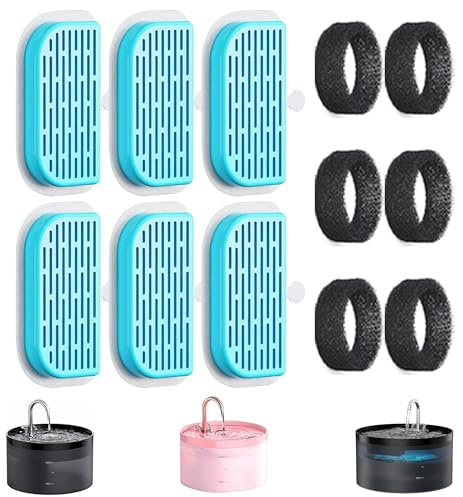 GIOTOHUN Katzenbrunnen Filter Katzen Trinkbrunnen: 12 Filters für Katzenbrunnen - 6 Aktivkohlefilters + 6 Schaumstofffilters - Filter Trinkbrunnen Katzen - Mehrfachfilterung - Haarentfernung
