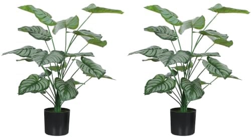 HOMCOM Lot de 2 Plantes artificielles intérieures 65 cm Pommier Vert | Arbre Artificiel avec Flocage, Pot en Plastique, Fausse Plante Déco, pour Maison Bureau Salon Chambre