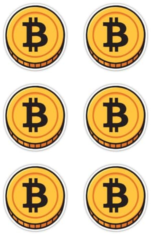 Aufkleber: 50 mm, 6 Stück - Bitcoin Coin Krypto Nerd Sticker für Laptop und Notebook