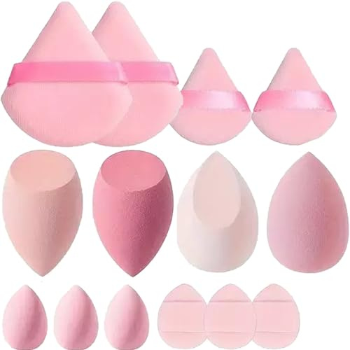 14 Pièces Éponges de Maquillage Professionnel - Éponges de Beauté Rose avec Formes Variées pour Fond de Teint, Correcteur - Douces, Lavables et Sans Latex