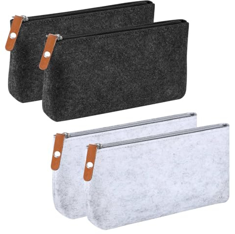 WLICCHS 4er-Set Filz-Federmäppchen mit Reißverschluss, Kosmetiktasche, Kleine Schreibwarentasche für Stifte, Bleistifte, Textmarker, Make-up-Pinsel und andere Kleinigkeiten