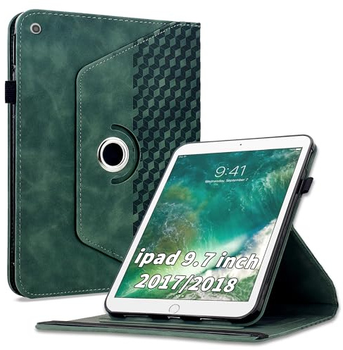Vkooer 360 Drehbar Hülle Kompatibel mit iPad 9.7 Zoll 2018/2017 (iPad 6./5. Generation), iPad Air 2/Air 1 Drehbar Ständer Hülle, Auto Schlaf/Aufwach Schutzhülle für iPad 9.7-Grün