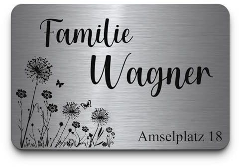 Edelstahl Schild personalisiert mit Gravur - graviertes Namensschild ab 8x5 cm abgerundete Ecken - von klein bis groß - Türschild Briefkastenschild Klingelschild - selbstklebend o. Bohrung
