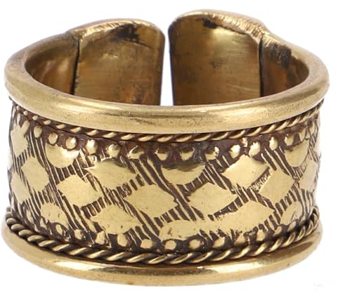 GURU SHOP Breiter Modeschmuck Ring aus Indien, Boho Schmuck | Handgearbeitetes Design, aus Messing, anpassbar, Ethno-inspiriert, einzigartig, ideal für besondere Anlässe