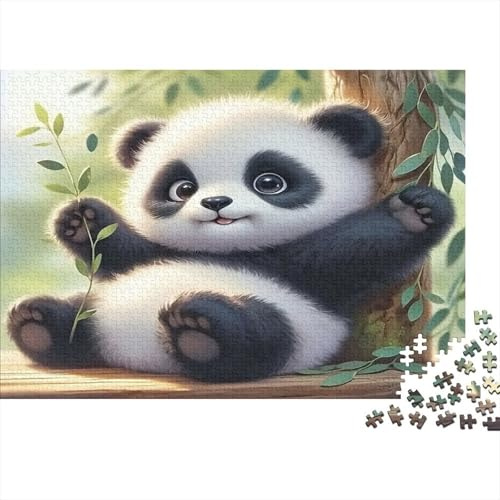 Süßer Panda Bär Premium Papier Nachhaltig Detailliert Schwer Stressabbau Jigsaw Jigsaw Puzzle Glücklicher Panda für Erwachsene ab 14 J. 52x38cm/1000tlg