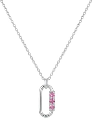 Suzan Gold® 925 Sterling Silber Halskette Damen rosa Zirkonia Anhänger Link Design elegant filigran wasserfest nickelfrei Geschenk Pink Crystal Link Necklace hochwertig