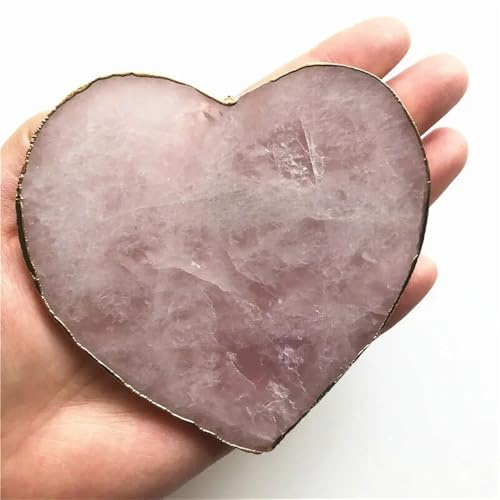 SSOPTMCB Rose Quartz Powder Crystal Coaster Heart Platter Electroplated Gold Jewelry Cup Mat Display Gift Decoration Home Decor Gemstone Stone