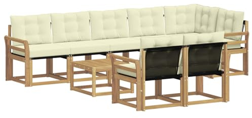 vidaXL Outdoor-Sofagarnitur mit Kissen 9 pcs Weiß und Creme, Gartenlounge, modernes Sofa für draußen, bequemes Terrassenmöbel, stylisches Sitzset
