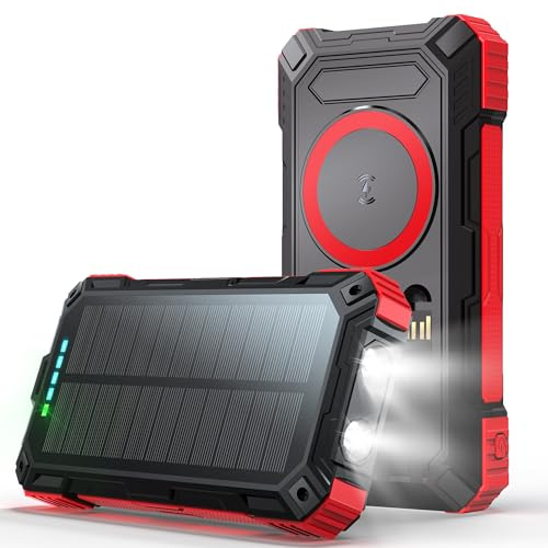 56800mAh Wireless Solar Powerbank, tragbares Ladegerät 30W Schnelles Ladegerät 6 Ausgänge & 4 Eingänge Externes Batteriepack mit Heller Taschenlampe