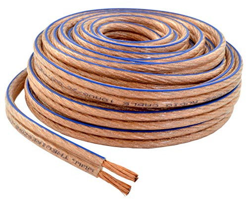 The Wires Zone Car Home Audio Speaker Wire Transparent Clear Cable 10AWG 10/2 Gauge (50 Feet)
