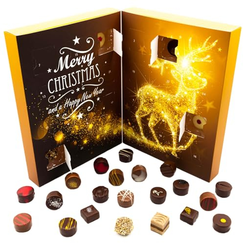 Hallingers Sternennacht - Pralinen-Adventskalender hoher Qualität handgemacht abwechslungsreich ohne Alkohol hochwertige Verpackung (Box) - Geschenkideen Weihnachten & Geschenke Adventskalender | Glüc
