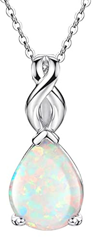 Michooyel Collier avec pendentif en opale blanche en argent sterling en forme de goutte d'eau, pierre de naissance du mois d'octobre, bijoux pour femme 40-45 cm