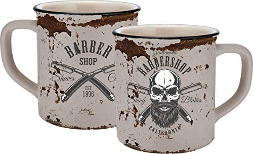 Tasse Barber Skull Emaille-Optik, Beige