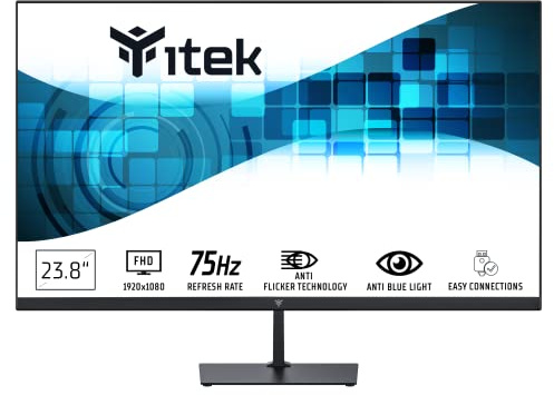Itek Monitor GWF - 23.8 Pollici, Piatto, Risoluzione FHD 1920x1080, Pannello VA da 75Hz, Schermo 16:9, Collegamenti HDMI e VGA, Uscita Audio, LBL, Sottile, Senza cornice