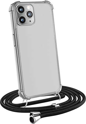 MyGadget Handykette für iPhone 11 Pro - [ TPU Hülle mit verstellbaren Band ] - Handyhülle mit Handyband zum Umhängen Kordel Schnur Case Schutzhülle - Schwarz