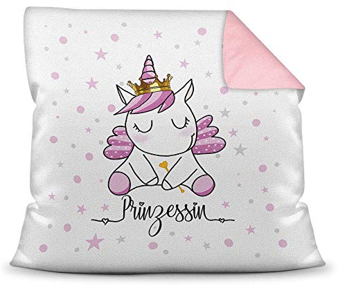 Tassendruck Farbkissen Rosa inkl. Füllung mit Spruch Unicorn Prinzessin - Glitzer/Geschenk-Idee/Stern/Deko-Kissen/Einhorn/Unicorn