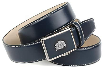 Anthoni Crown Ledergürtel für Herren/Automatik Schnalle/glattes Leder in dunkelblau/mit Kontrastnaht in weiss/Modell 17WS81