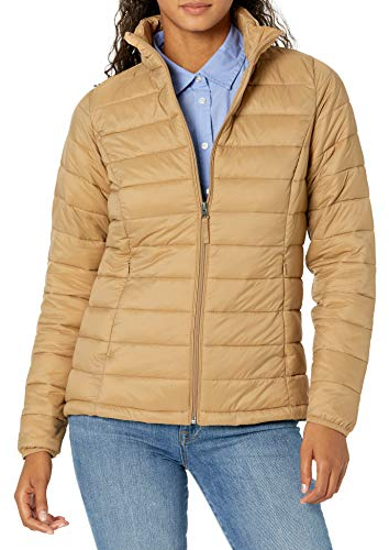 Amazon Essentials Chaqueta Acolchada Ligera de Manga Larga, Plegable, Resistente a la Lluvia (Disponible en Tallas Grandes) Mujer, Marrón Seta, XXL