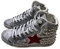 VIA CONDOTTI Scarpe Sneakers Alte Uomo Donna Pelle sfumato Stella Rossa Borchie Cono Argento